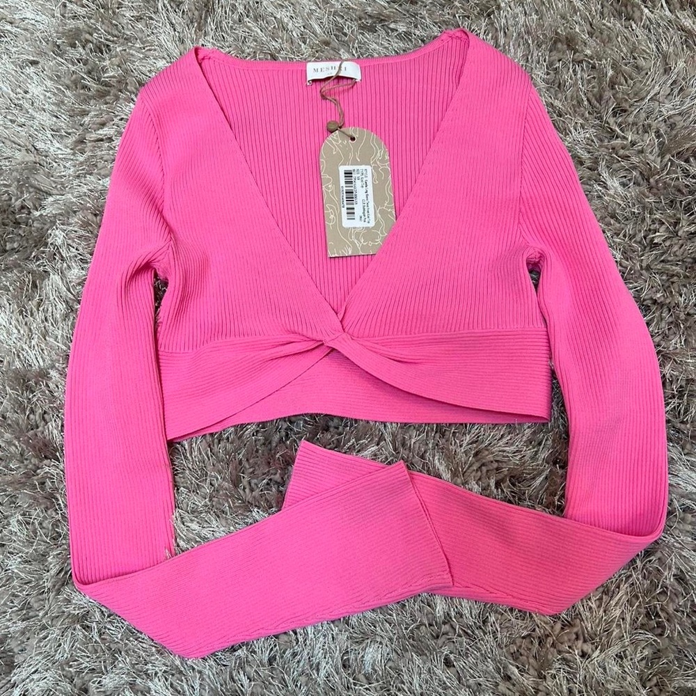 Meshki pink long sleeve crop top